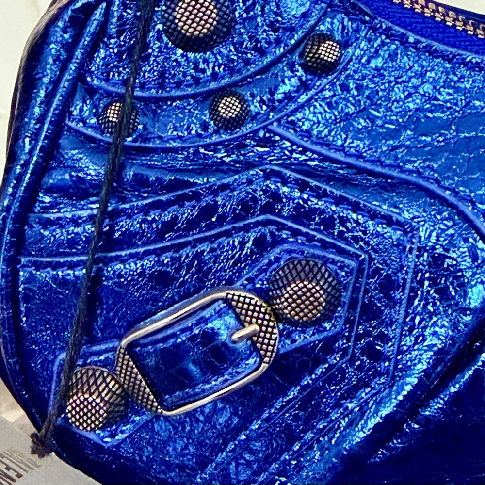 NWT $2650 Balenciaga Le Cagole 671309 Metallic Blue Leather XS Shoulder Bag - Picture 4 of 15